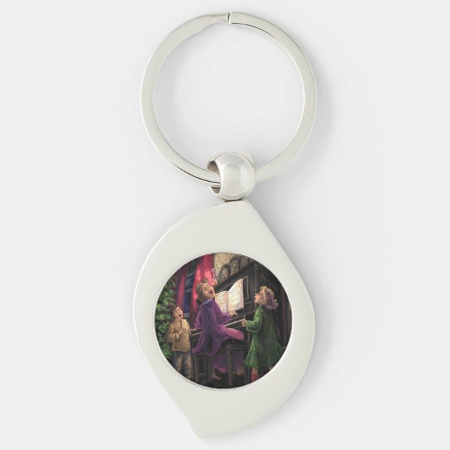 Julens Sjunga Along Swirl Silverfärgad Nyckelring (Framsidan)