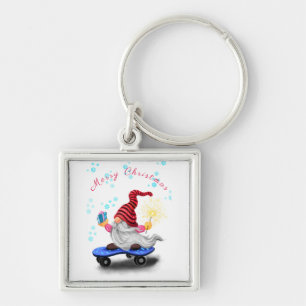 Julens Skater Gnome med nyckelkedjan Gifts Fyrkantig Silverfärgad Nyckelring