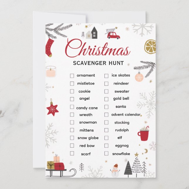 Julens skattejakt checklista konst julkort (Framsida)