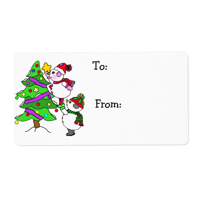 Julens Snögubbar som dekorerar Träd till och från Fraktsedel (Framsidan)