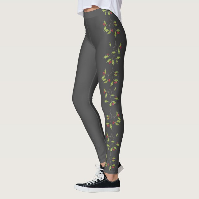 Julens Snyggt Helgdag Holly Berries Cute Leggings (Vänster)