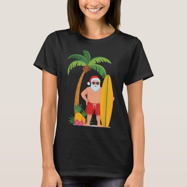 Julens Surfa Santa Beach Ne Vacation Surfing T Shirt (Framsida)