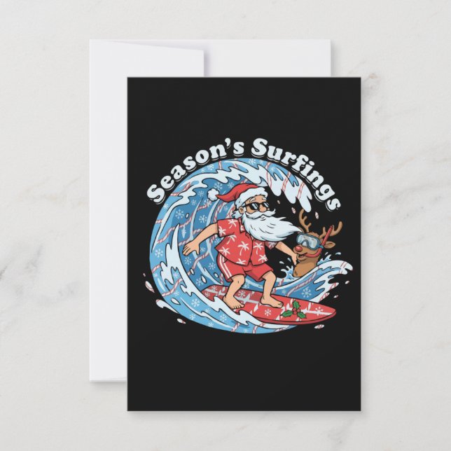 Julens Surfningar Roliga Surfande Tomte Hawaiian Tack Kort (Framsida)