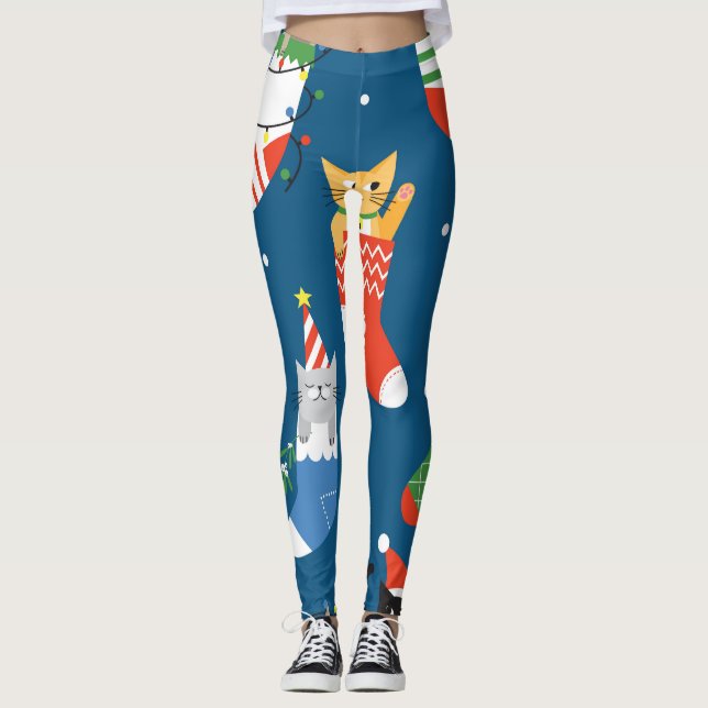 Julens Tecknad Cats Cute Mönster Leggings (Framsida)