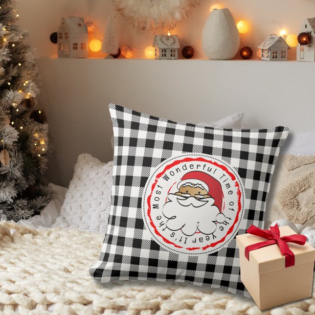 Julens Tecknad Ethnic Santa Black White Play Kudde (Skapare uppladdad)