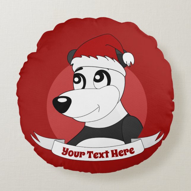 Julens tecknad med söt pandasbjörn runt pelare rund kudde (Framsidan)