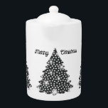 Julens Tekanna med Träd i Black & White<br><div class="desc">God jul Tekanna i svartvitt med prickad Julgran med faux-gnistor. Tack vare Hungryjpeg för en del av inslag i designen.</div>