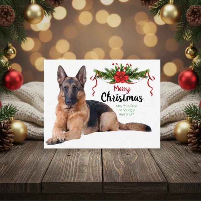 Julens tyska skvallerkort helg vykort (Christmas German Shepherd Greeting Card)