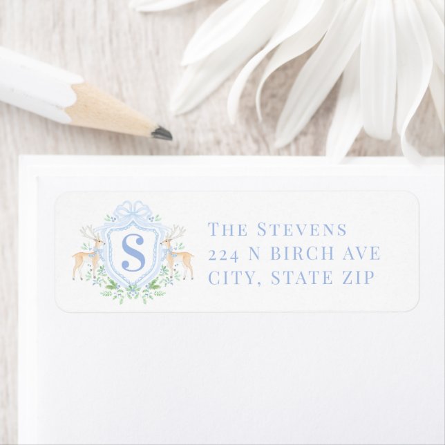 Julens Vapensköld Hjort Monogram Returadress Etikett (Insitu)