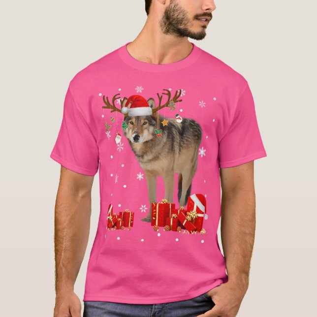 Julens Varg Funny Santa Reindeer Varg Älskare T Shirt (Framsida)
