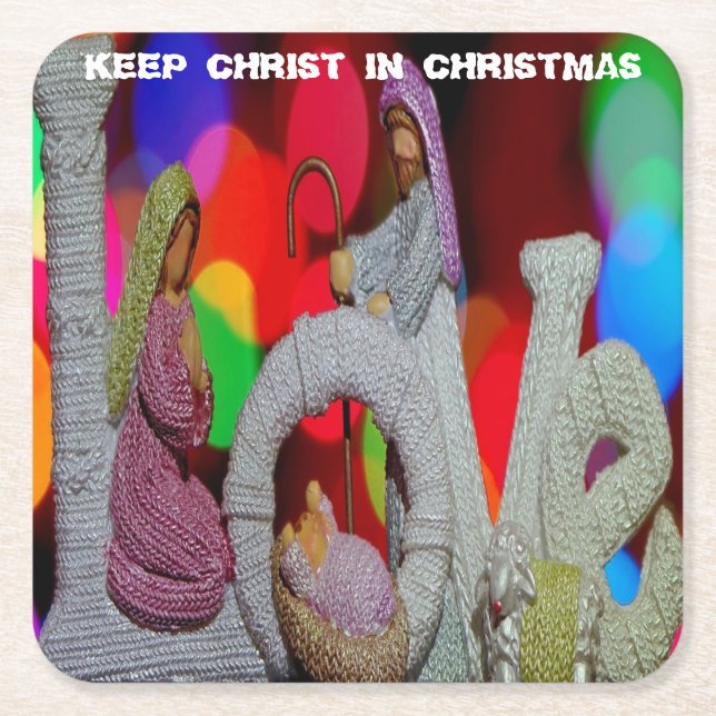 Julens väsen med Kärlek i nativitetsscenen Underlägg Papper Kvadrat (Framsidan)