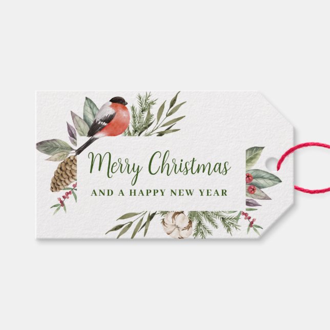 Julens vattenfärg Festive Foliage Presentetikett (Framsidan (Horisontell))