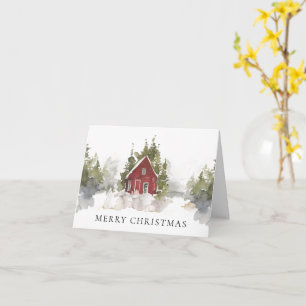 Julens vattenfärg Snowy Gräs Forest Home Folkad Kort