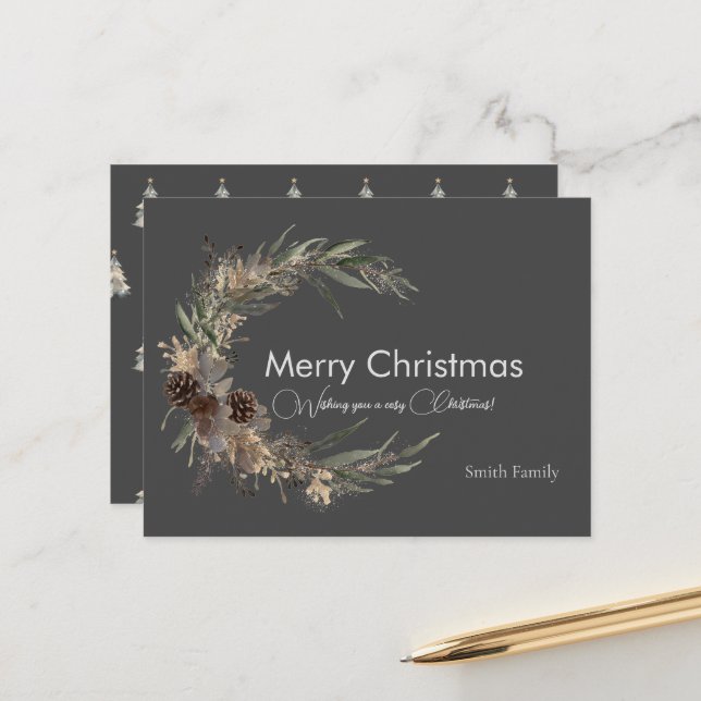 Julens vattenfärg, svart vykort (Fram/Back In Situ)