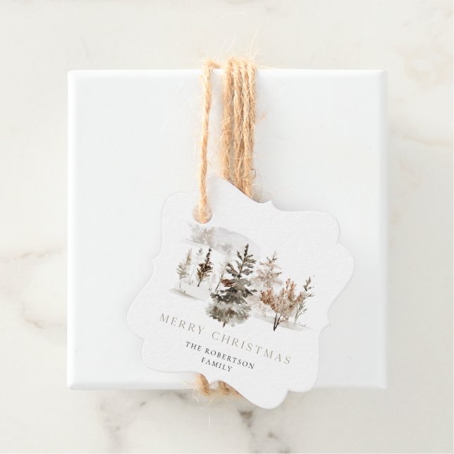 Julens vattenfärg Vinterliggande Gåvor Etiketter (På plats)