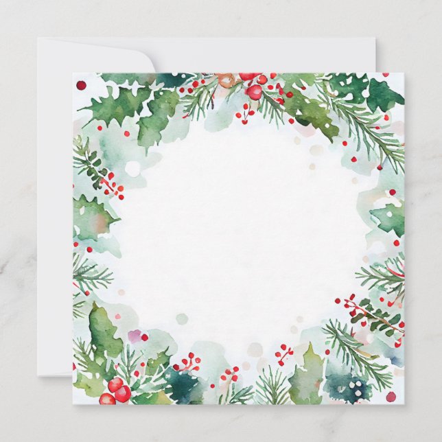 Julens vattenfärgdesign med holly, vide och anteckningskort (Framsida)