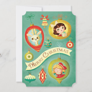 Julens Vintage Dolls och Rener Card Julkort