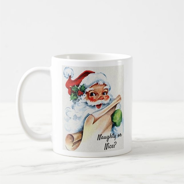 Julens Vintage Jultomten Naughty eller Nice Kaffemugg (Vänster)