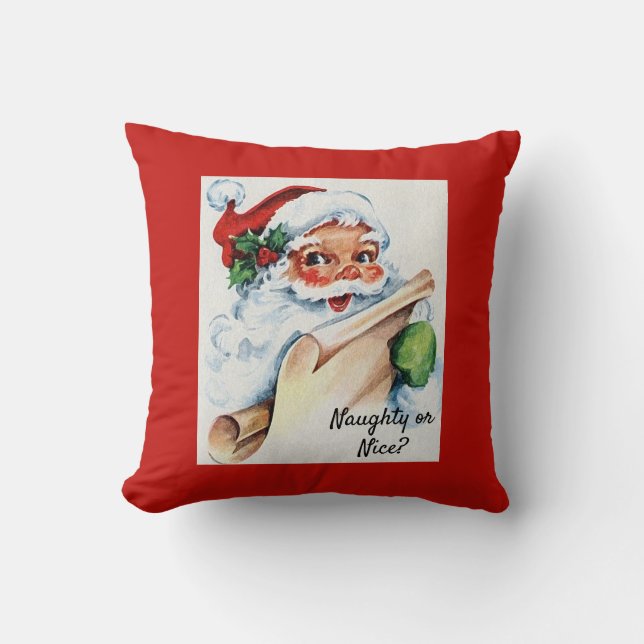 Julens Vintage Jultomten Naughty eller Nice Kudde (Framsida)