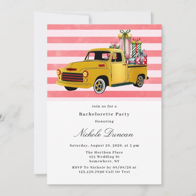 Julens Vintage Lastbil Bachelorette Party Inbjudningar (Framsida)