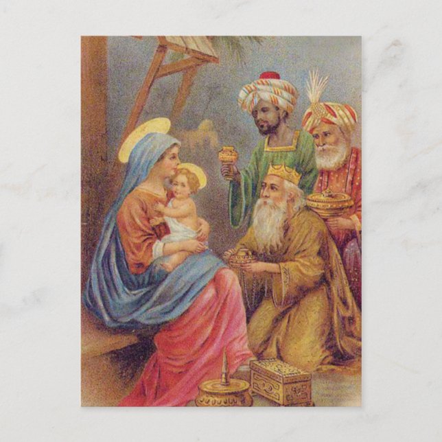 Julens Vintage Nativitet Jesus Illustration Helg Vykort (Framsida)