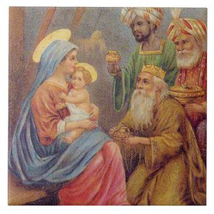 Julens Vintage Nativitet Jesus Illustration Kakelplatta