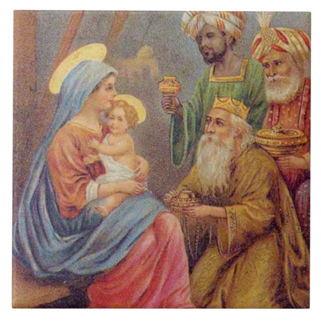 Julens Vintage Nativitet Jesus Illustration Kakelplatta (Framsidan)