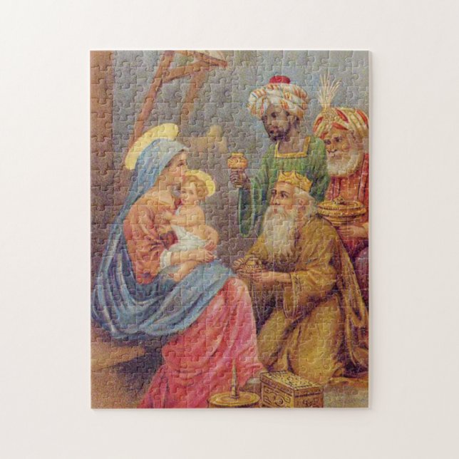 Julens Vintage Nativitet Jesus Illustration Pussel (Vertikal)