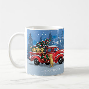 Julens Vintage Red Lastbil med Hundar Monogram Nam Kaffemugg