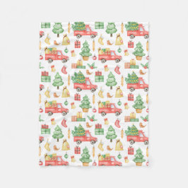 Julens Vintage Red Lastbil Mönster Fleecefilt