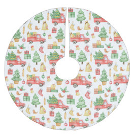 Julens Vintage Red Lastbil Mönster Julgransmatta Borstad Polyester