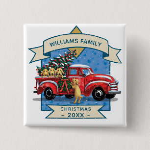 Julens Vintage Red Lastbil w/Hundar Family Namn Knapp