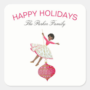 Julens Vintage Retro Girl Swinging on Ornament Fyrkantigt Klistermärke
