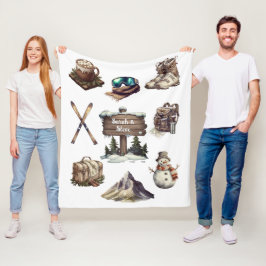 Julens Vintage Retro Ski par utomhusvita Fleecefilt