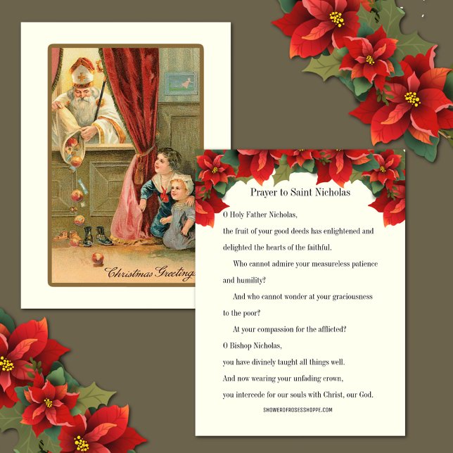 Julens Vintage Sankt Nicholas Prayer Card Visitkort (Vintage Religious St. Nicholas of Myra Prayer with Children - FREE SHIPPING available! )