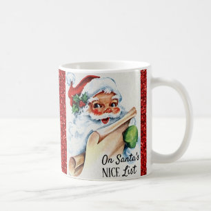 Julens Vintage Santa Nice List Red Glitter Kaffemugg
