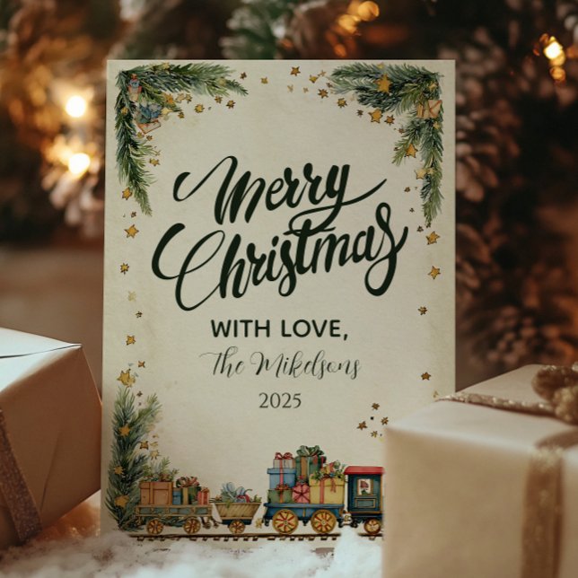 Julens Vintage Tåg och gåvor Julkort (Skapare uppladdad)