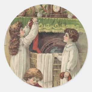 Julens Vintage Victorian Children Stockings Sti Runt Klistermärke
