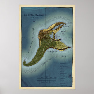 Jules Verne "Mysterious Island" Lincoln Island Kar Poster
