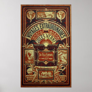 Jules Verne Old Bok Cover Poster