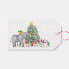 Juletiketter av akut elefant och mattor presentetikett