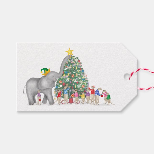 Juletiketter av akut elefant och mattor presentetikett (Framsidan (Horizontal))