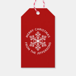 Juletiketter av rödsnöflingor presentetikett