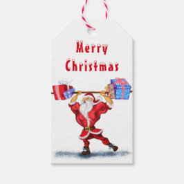 Juletiketter Bodybyggder Santa med presenter Presentetikett
