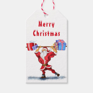 Juletiketter Bodybyggder Santa med presenter Presentetikett