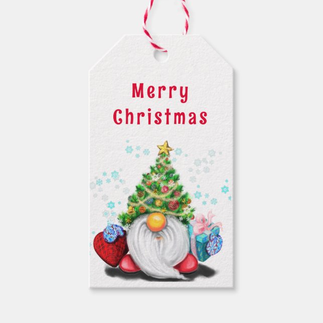 Juletiketter Cute Gnome med gåvor Presentetikett (Framsidan)