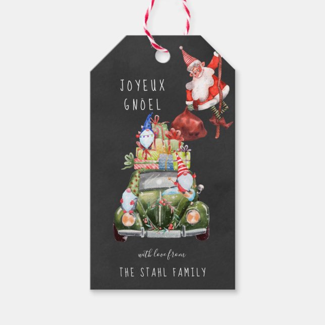 Juletiketter | Cute Gnomes & Santa Presentetikett (Framsidan)