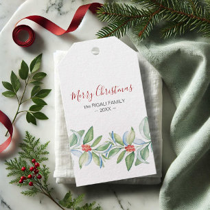 Juletiketter Elegant Vattenfärg Botaniskt Presentetikett