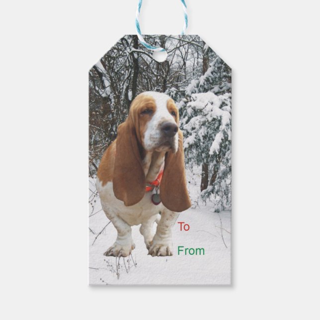 Juletiketter för Basset Hound Presentetikett (Framsidan)