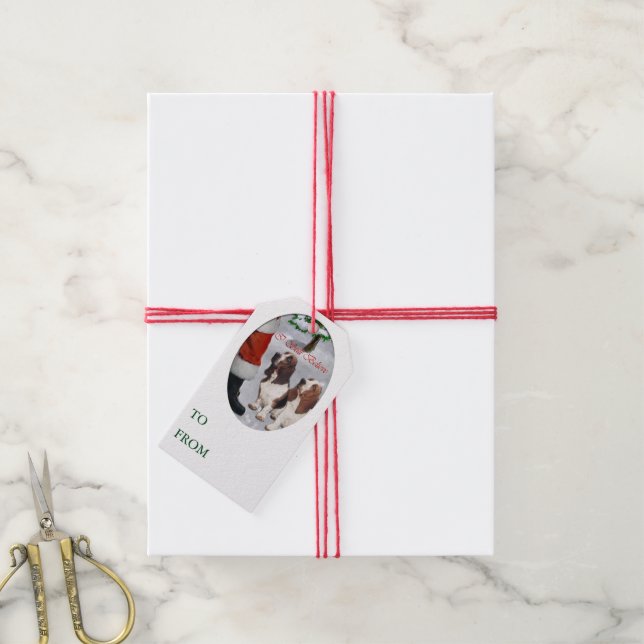 Juletiketter för Basset Hound Presentetikett (Med Snöre)